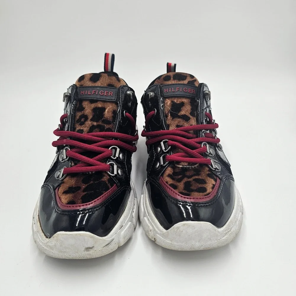 Tommy Hilfiger Women Leopard Print Black Chunky Platform Sneakers Size 6‎